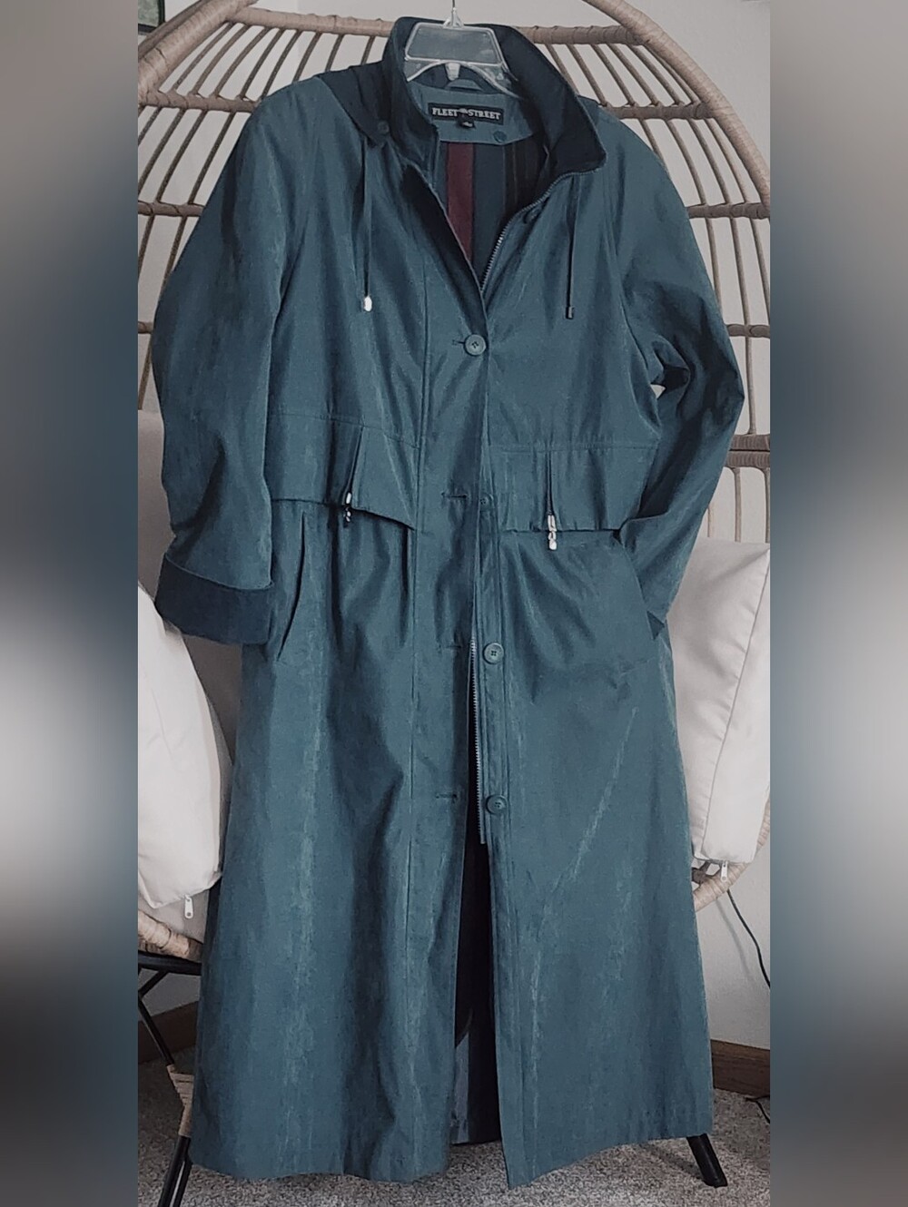 Fleet Street Women’s All Weather Trench Coat Hood Button Full Zip Lined Sz 10